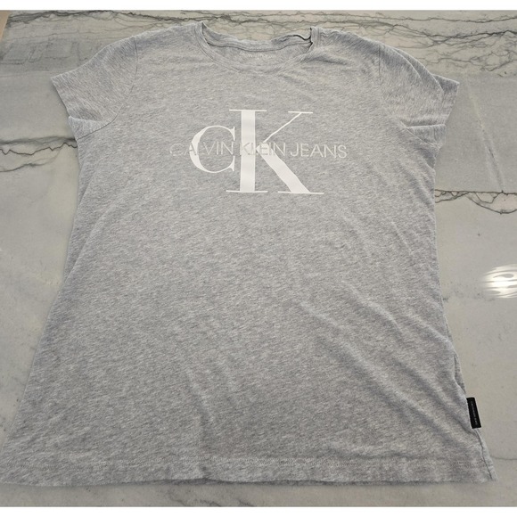 Calvin Klein Tops - Calvin Klein Jeans Shirt‎ Womens Large Gray CK Logo Short Sleeve Cotton Modal